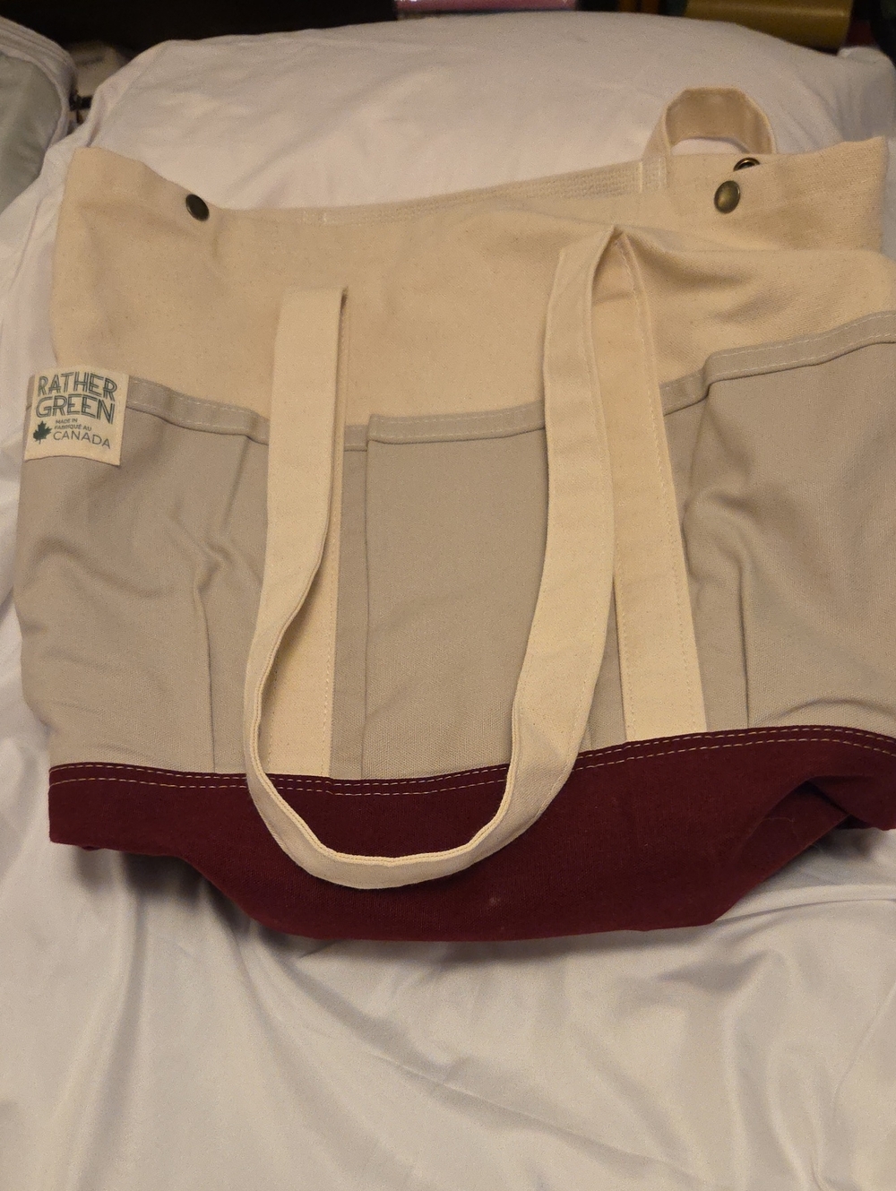 Women's Canvas Tote Bag in Cream, Gray & Burgundy